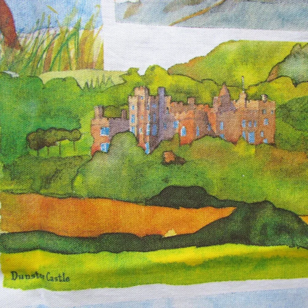 ENGLISH TEA TOWEL, SOMERSET SCENES in WATERCOLOR: BATH, DUNSTER CASTLE, WELLS ++